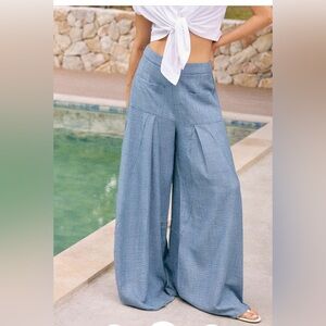Chic Wide-Leg Blue Women's Pants